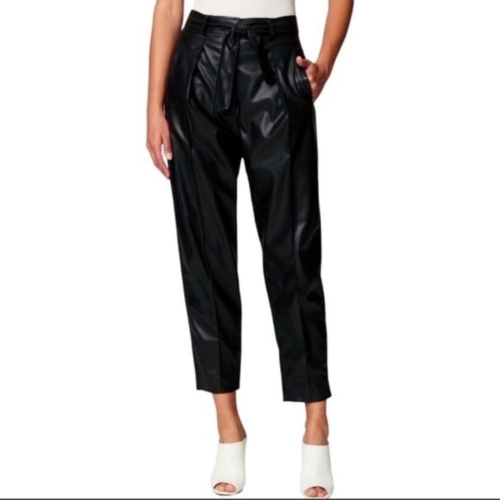 Blank NYC Black Faux Leather Paper Bag High Waist Pants Belted Size 30 - Picture 2 of 12
